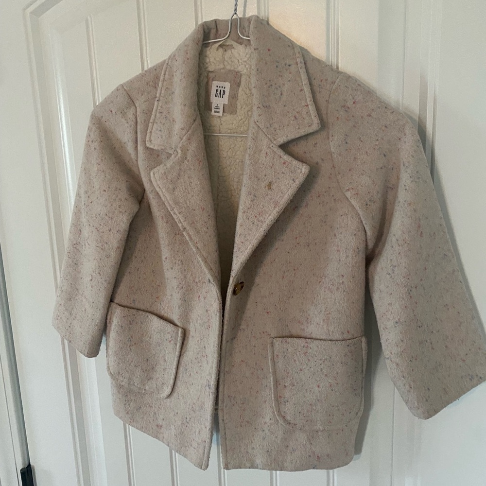 GAP Cream Speckled Wool-Blend Kids Pea Coat